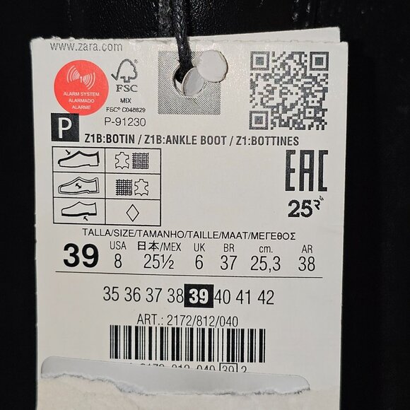 NEW Zara Z1B Chunky Black Leather Chelsea Pull On Boots Women's Size: 39 US 8 - Picture 11 of 11